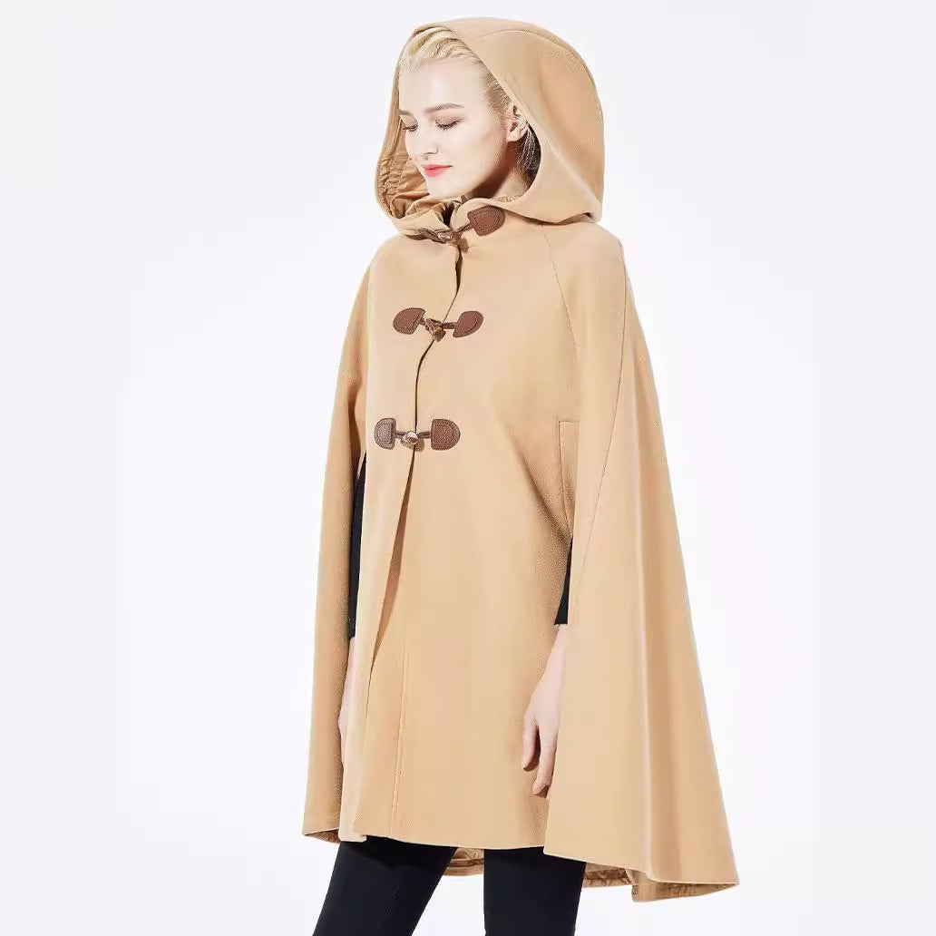 Women's Cape Coat with Hood and Toggle Closures Chichicherry