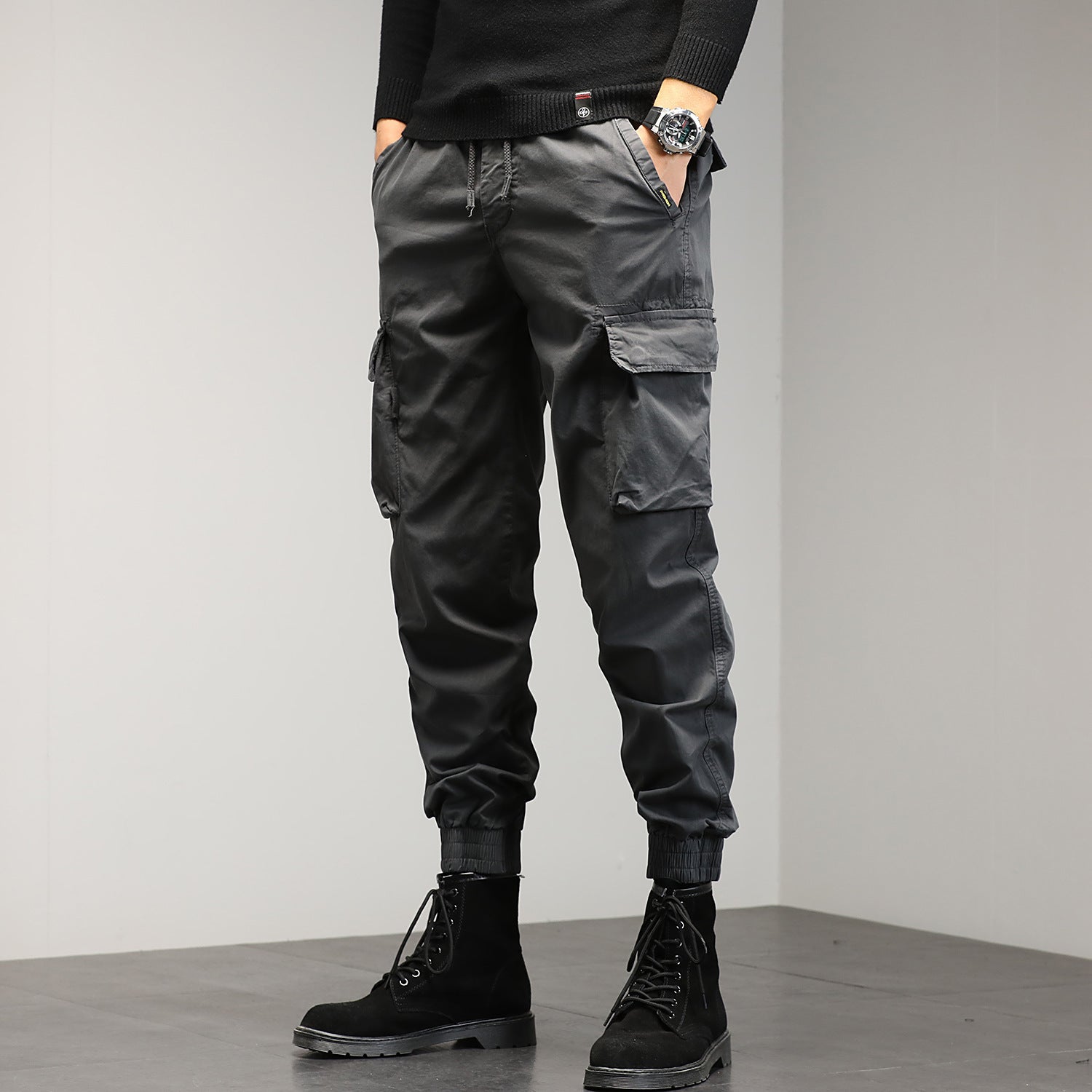 Men's Cargo Jogger Pants with Multi-Pockets and Drawstring Chichicherry