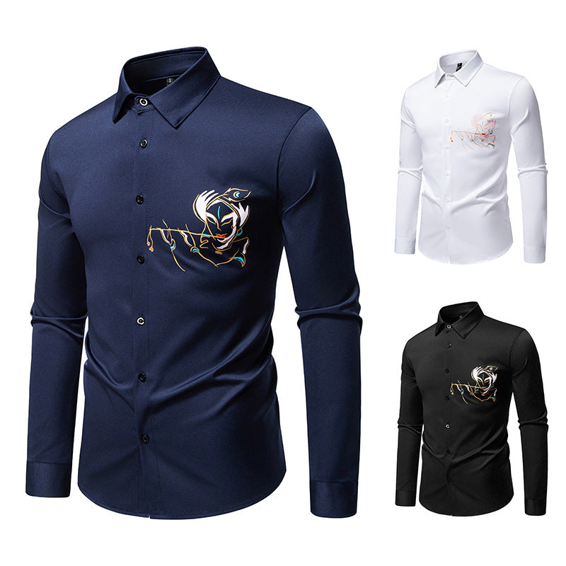 Men's Slim-Fit Business Shirt with elaborate chest embroidery and Kent collar Chichicherry
