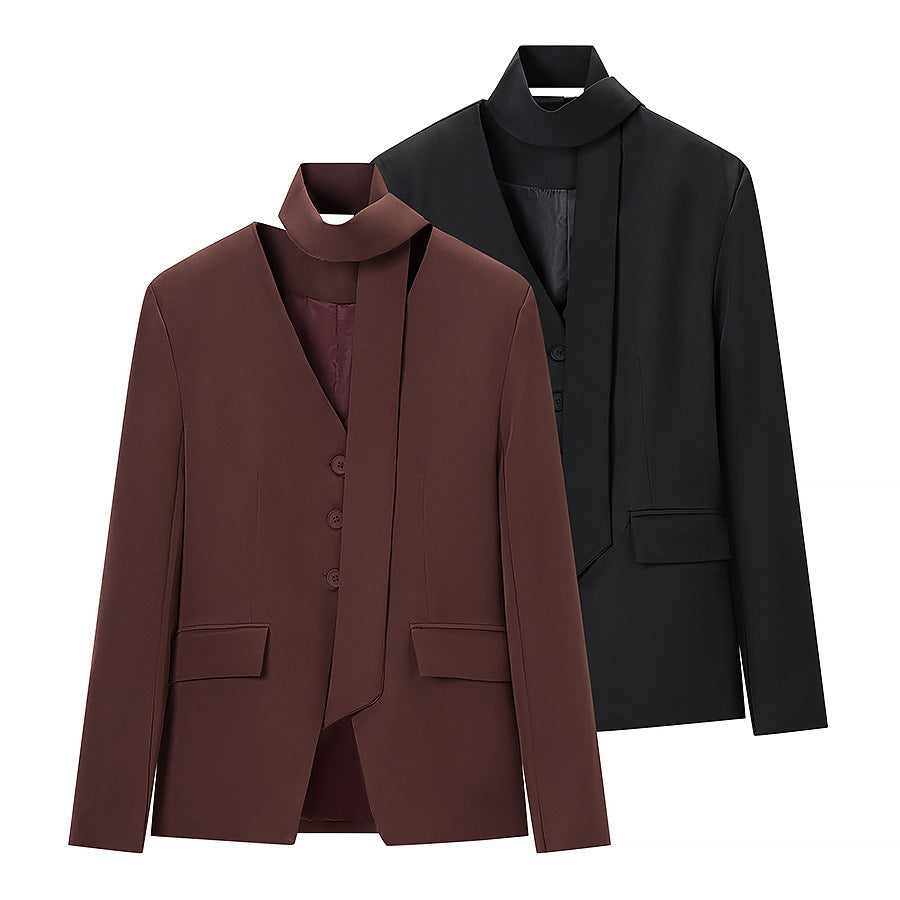 Women's Tailored Blazer with Shawl Collar Band, Triple Button Placket and Flap Pockets Chichicherry