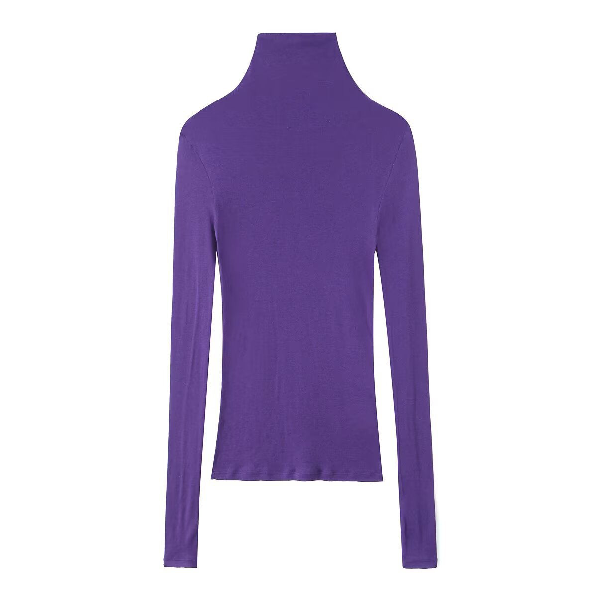 Women Slim Fit Long Sleeve Top with High Roll Neck and Stretch Jersey Chichicherry
