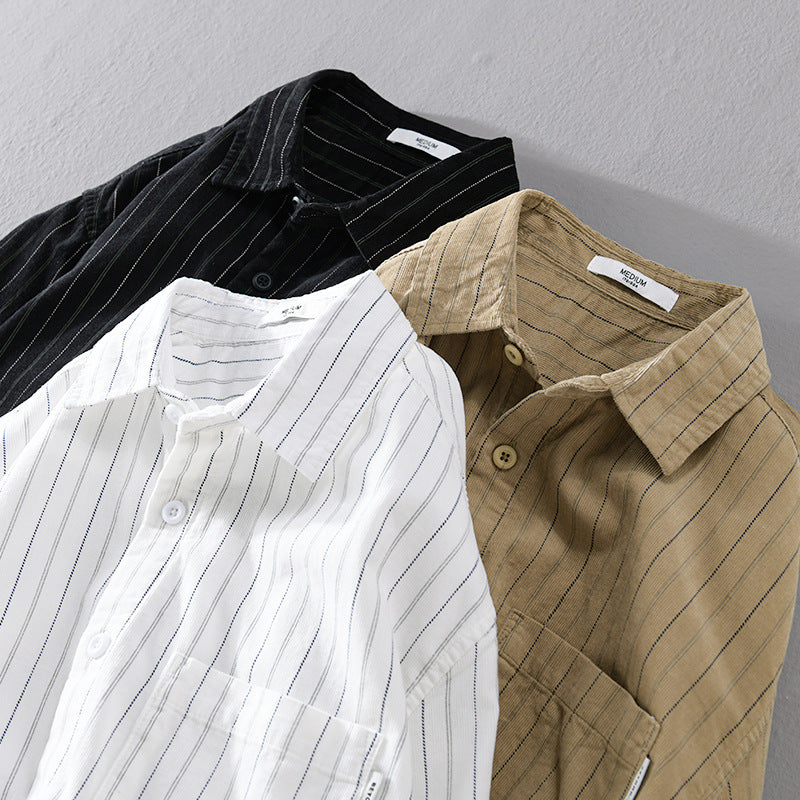 Men's vertically striped casual shirt in linen look with applied chest pocket Chichicherry