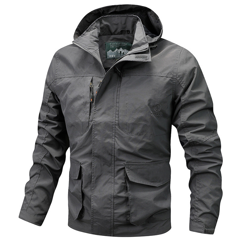 Men's technical light outdoor jacket with hood water-repellent and multifunctional pockets Chichicherry