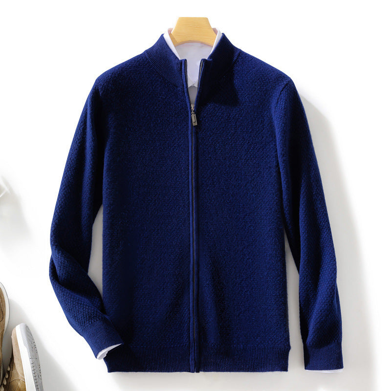 Men's Fine Structured Cardigan with Stand-Up Collar and Full-Length Zipper Chichicherry