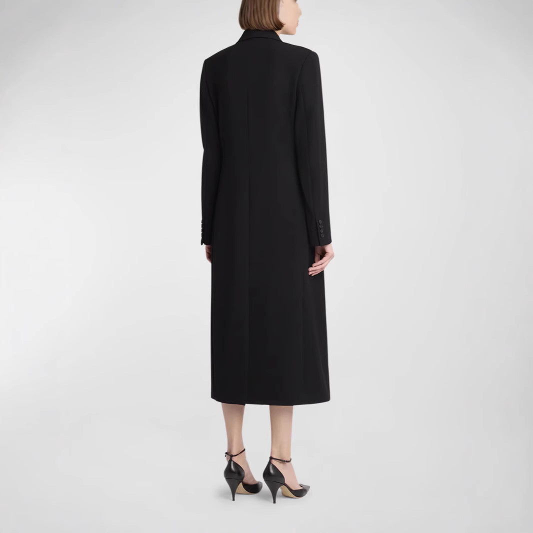 Women Mid-length Double-breasted Blazer Coat with Structured Shoulder and Slim Fit Chichicherry