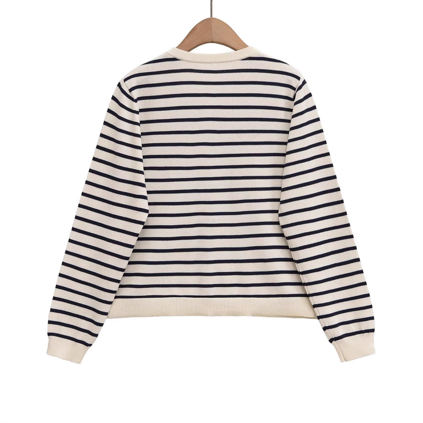 Women's Striped Lightweight Cardigan with Round Neckline and Decorative Buttons Chichicherry