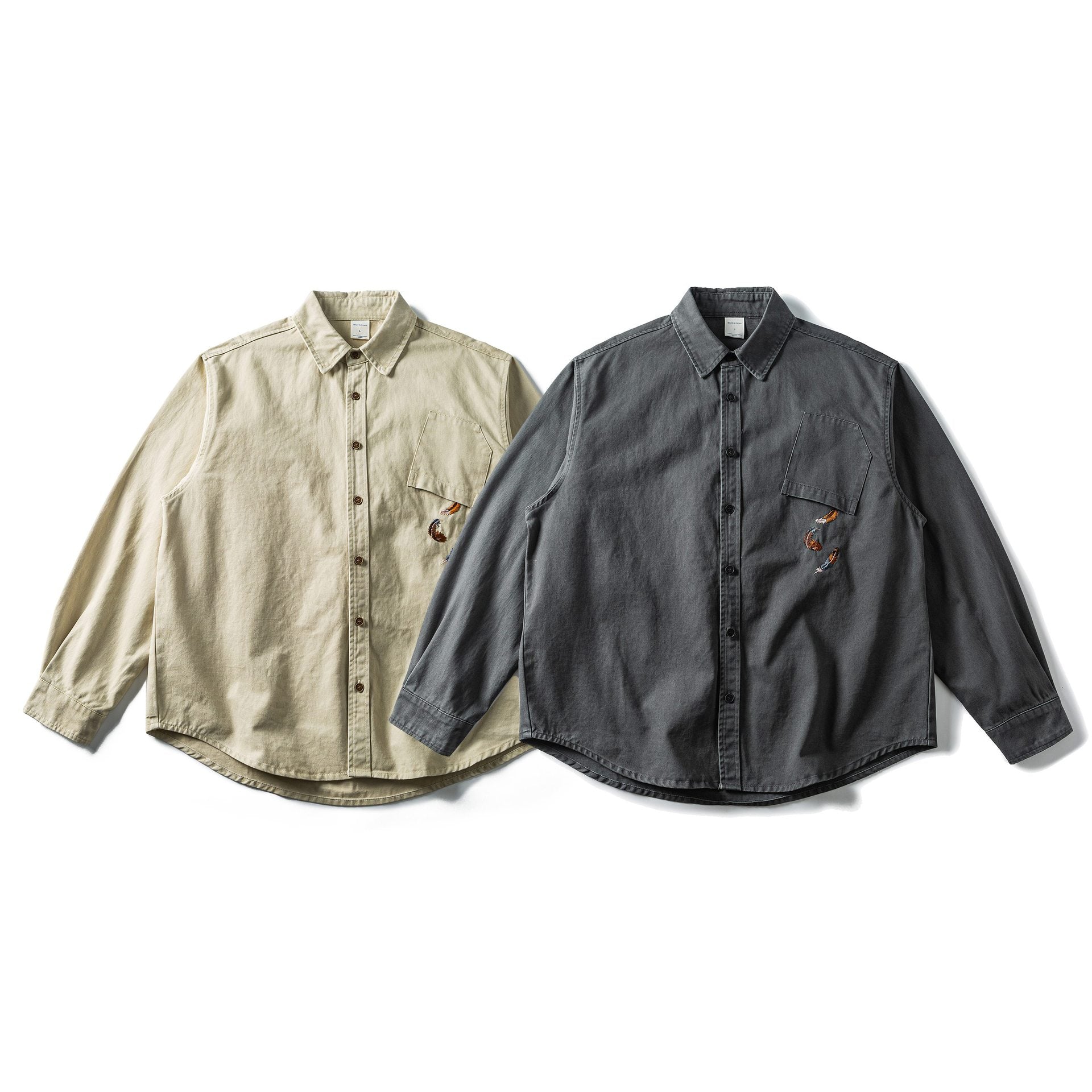 Men's Oversized Cotton Overshirt with Embroidery and Chest Pocket Chichicherry