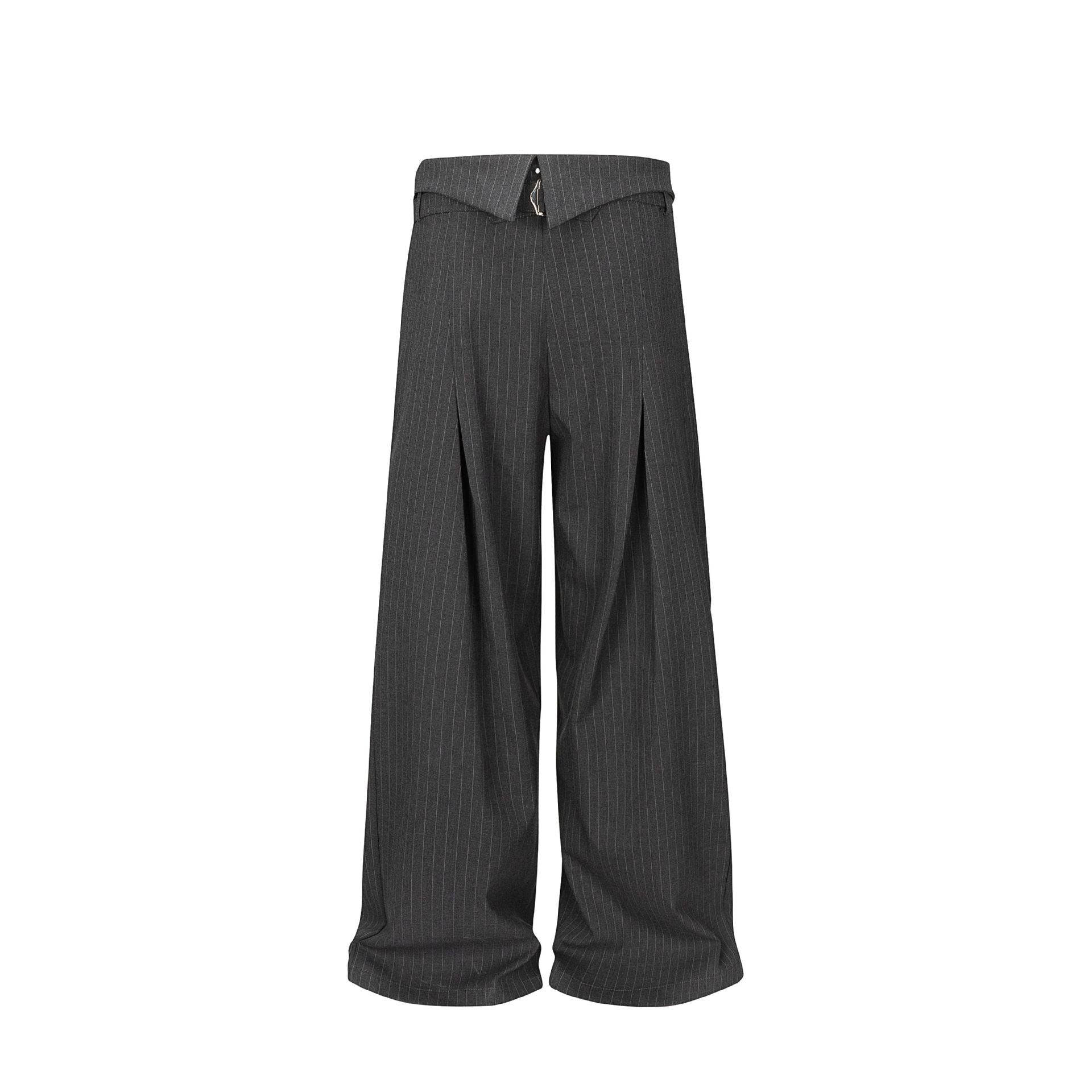 Women's Wide Pleat Trousers with Shirt Collar Waistband and Decorative Buttons Chichicherry