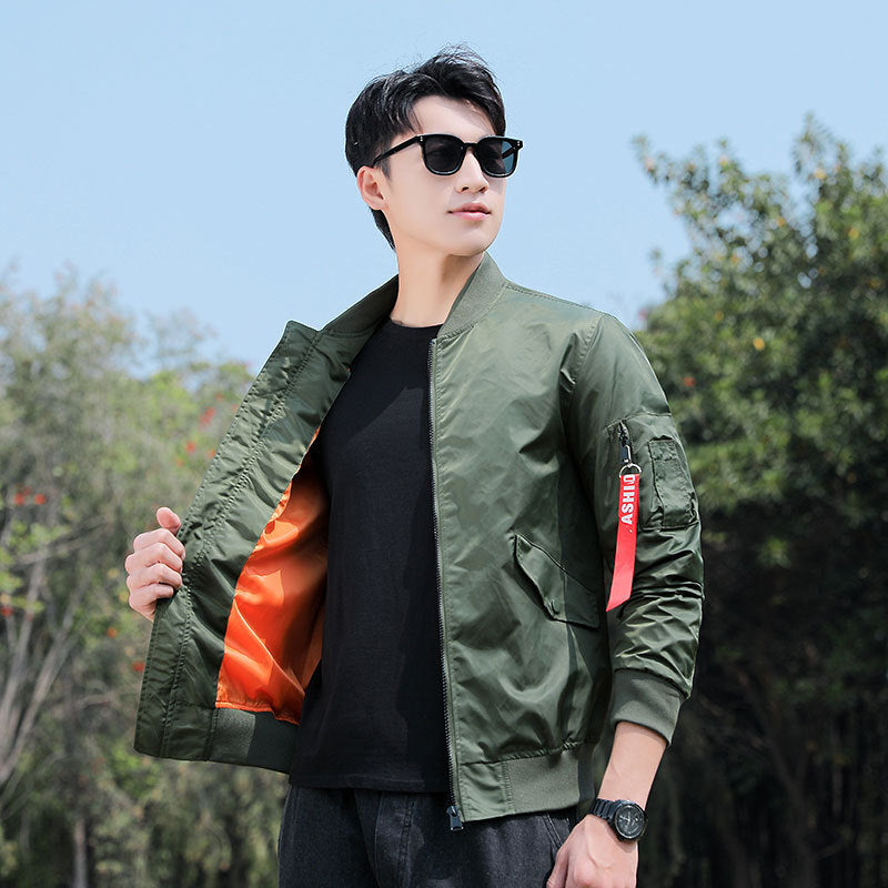 Men's nylon flight jacket with luminous inner lining and utility arm pocket Chichicherry