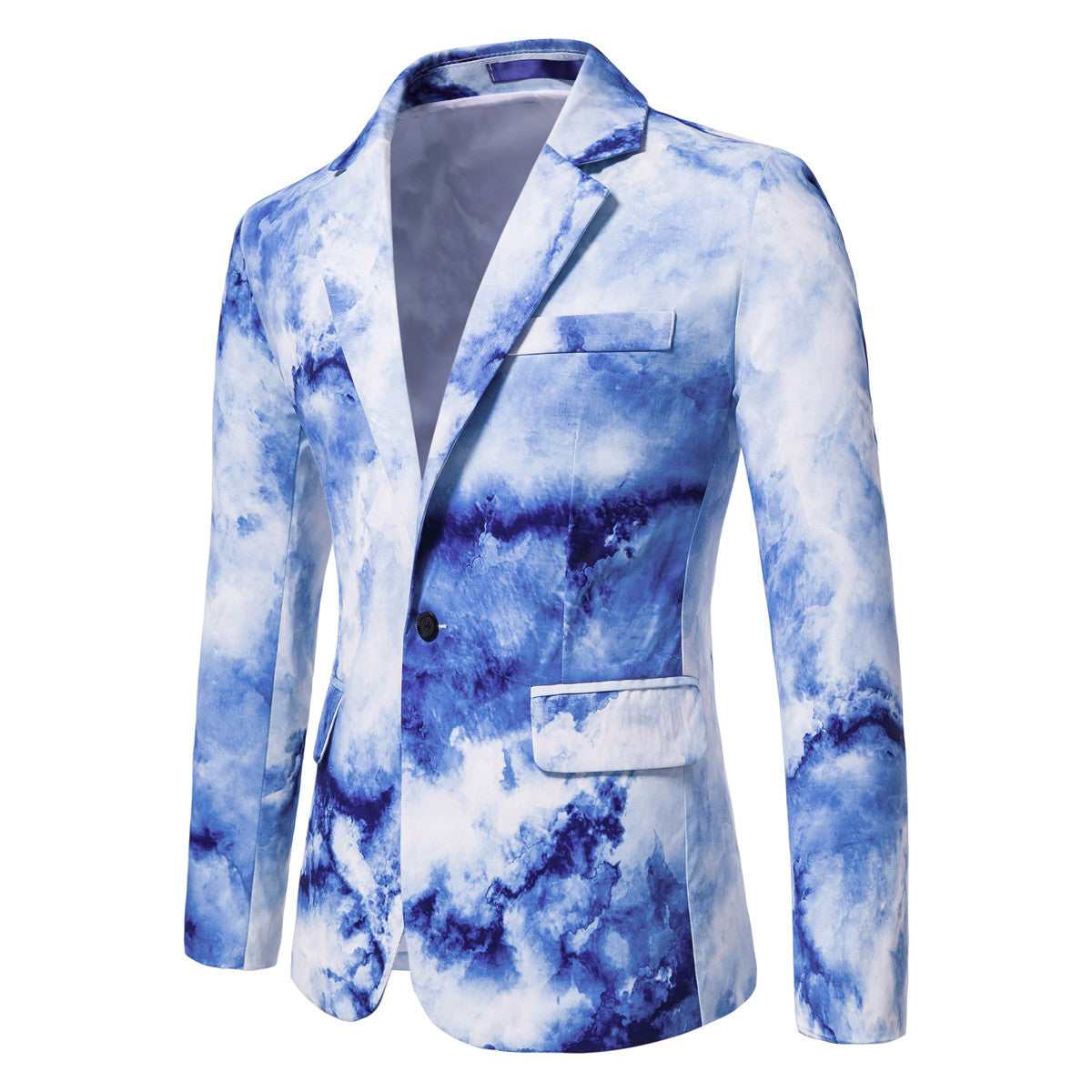 Men's Slim-Fit Blazer with Watercolor Print and One-Button Closure Chichicherry