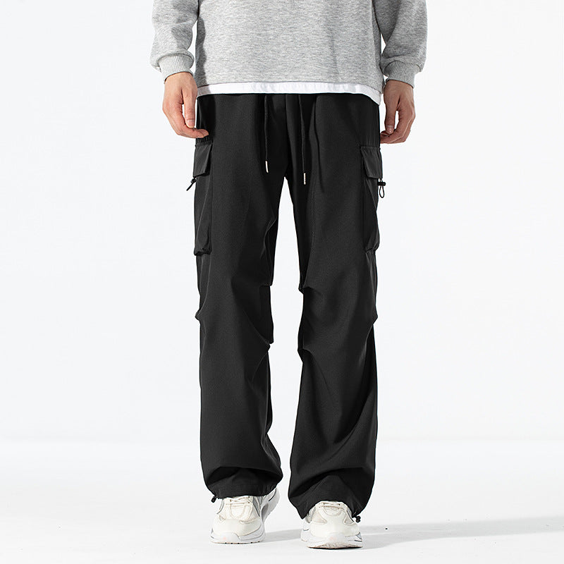 Men's Loose-Fitting Cargo Utility Pants with Drawstring Waist and Multiple Pockets Chichicherry
