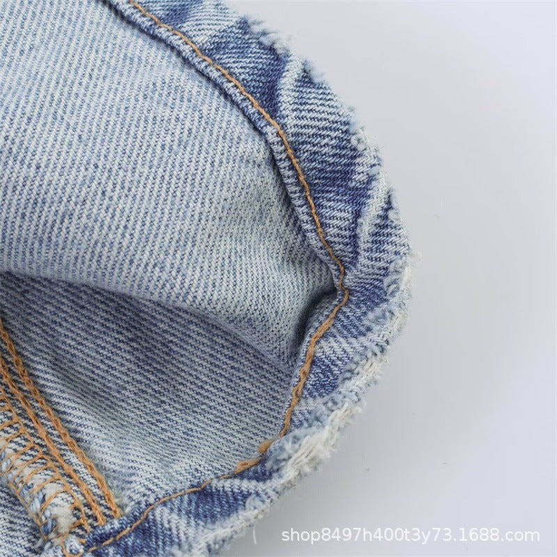 Women Wide High-Waist Jeans with Side Slit Inserts and Skirt Effect Chichicherry