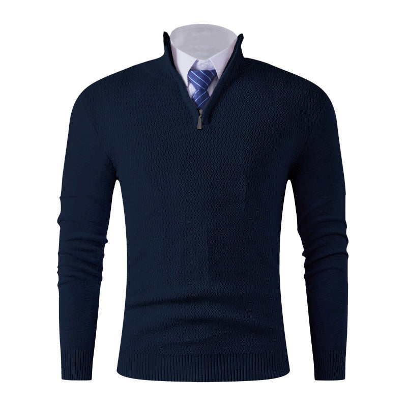 Men's Slim-Fit Fine Knit Sweater with Half Zip and Structured Wave Look Chichicherry