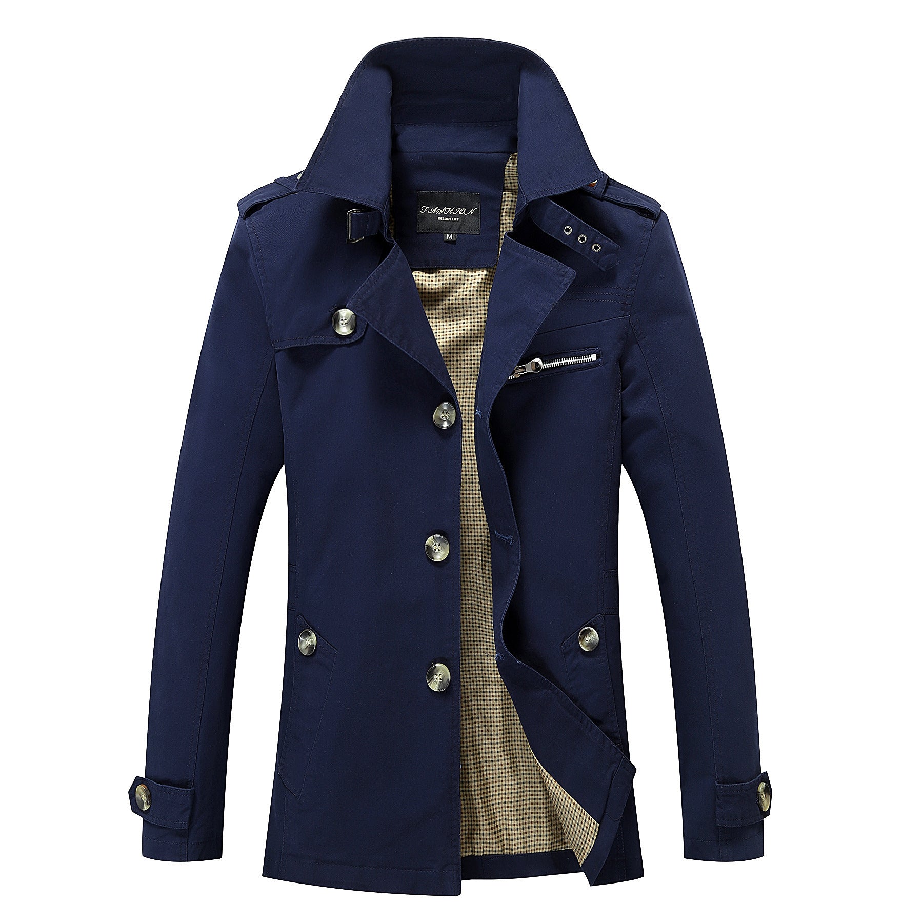 Men's mid-length canvas field parka with stand-up collar, shoulder epaulettes, and utility pockets.