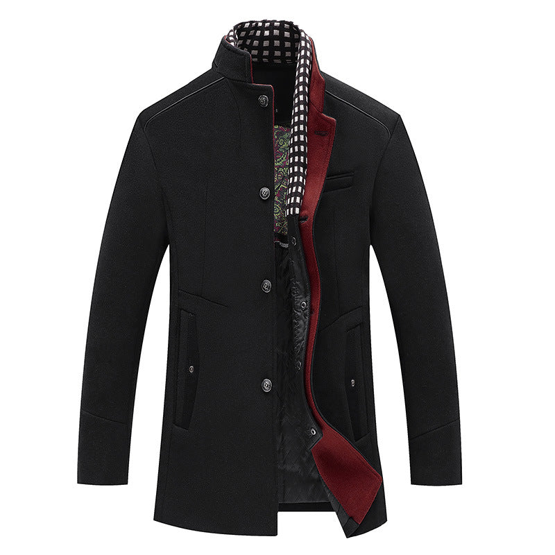 Men's Modern Wool Blend Overcoat with Stand-up Collar, Tailored Silhouette and Quilted Inner Lining Chichicherry