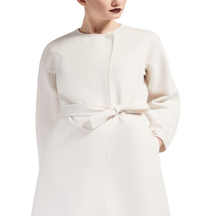 Women Oversize Coat with Round Neck and Concealed Button Placket Chichicherry