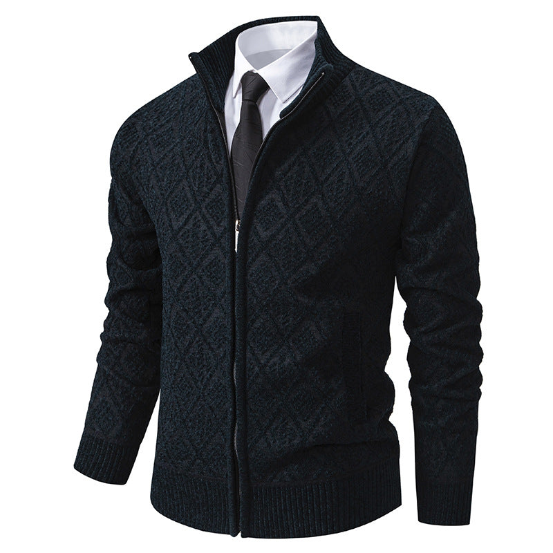Men's knit zip jacket with diamond pattern, stand-up collar and full zip Chichicherry