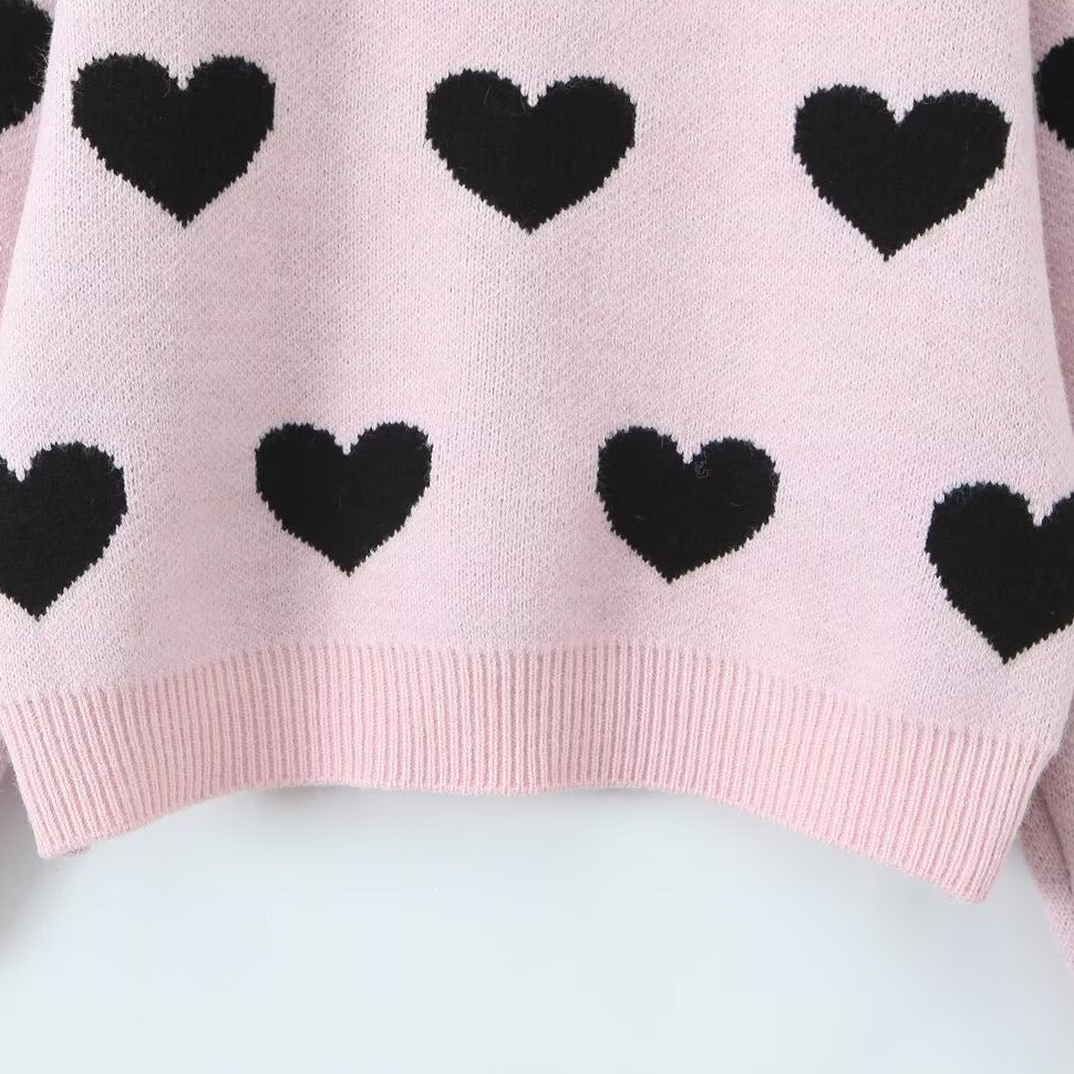 Women's heart intarsia sweater with round neck and relaxed fit Chichicherry