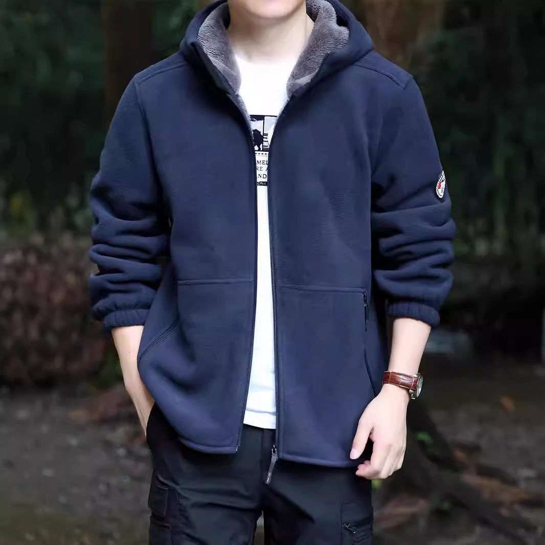 Men's hoodie fleece jacket with Sherpa lining, two-way zipper and wind-resistant front Chichicherry