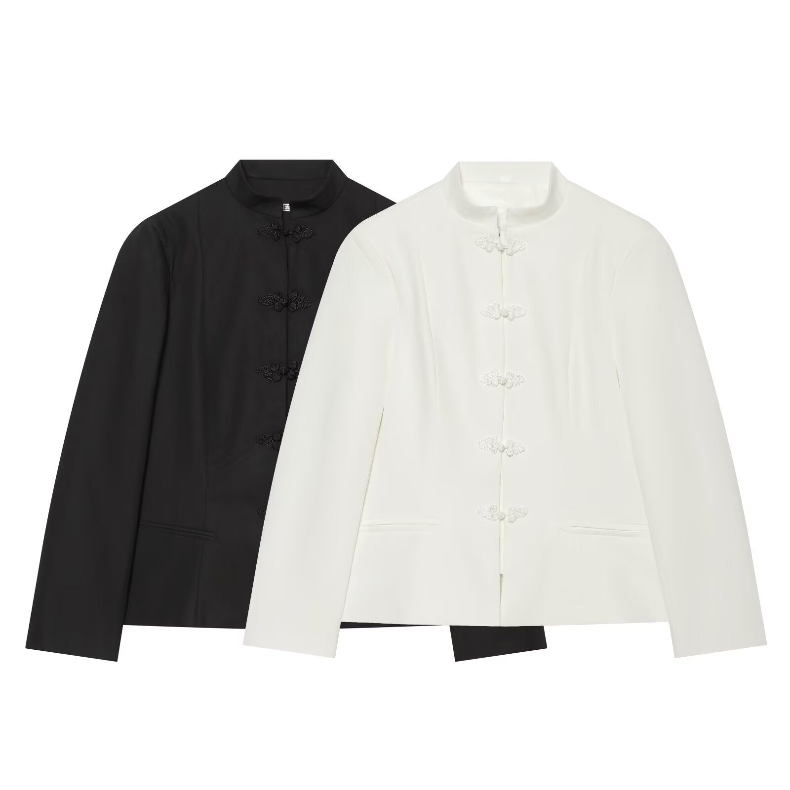 Women's Mandarin Collar Short Blazer with Chinese Knot Closures Chichicherry