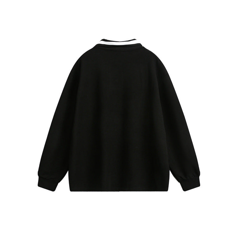 Unisex Oversize Polo Sweatshirt with Contrast Button Placket and Ribbed Cuffs Chichicherry