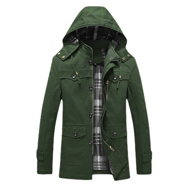 Men's Canvas Parka with Lined Hood, Checked Lining and Multifunctional Outer Pockets Chichicherry