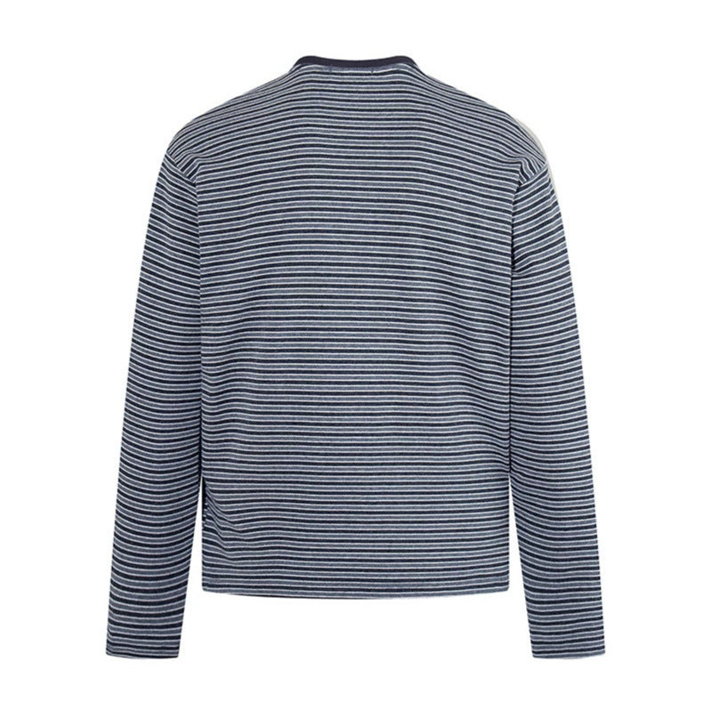 Men's Striped Long-Sleeve Shirt made of Cotton Blend with Round Neck and Relaxed Fit Chichicherry