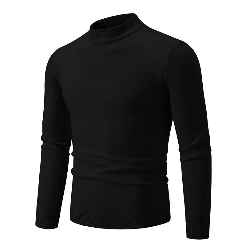 Men's Slim Fit Fine Knit Mock Neck Sweater with Ribbed Collar and Hem Chichicherry