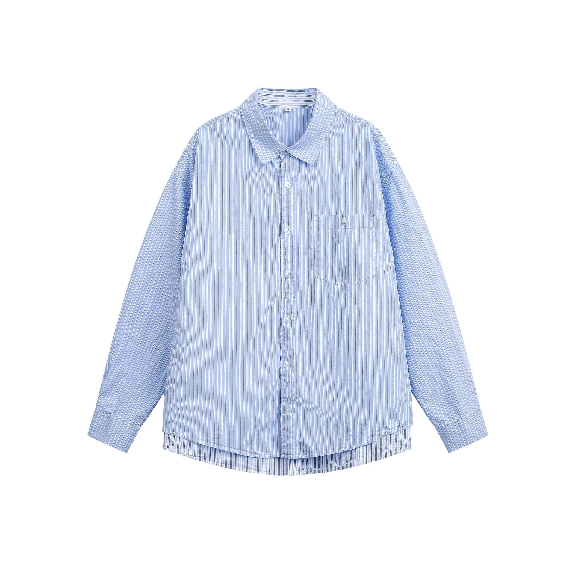 Men's loosely cut striped shirt in oversized fit with chest pocket and rounded hem Chichicherry