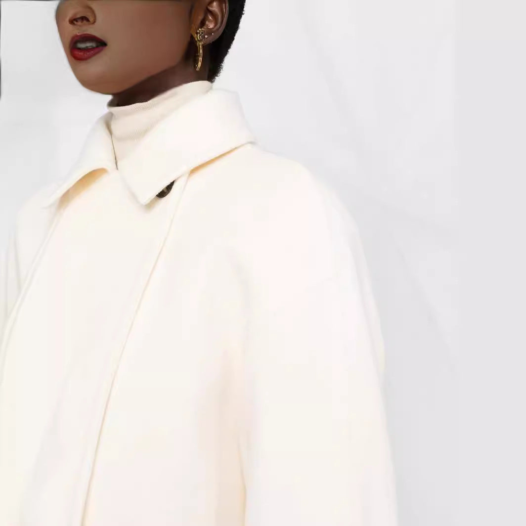 Ladies Oversize Wool Blend Coat with Dropped Shoulders and Minimalist Button Placket Chichicherry