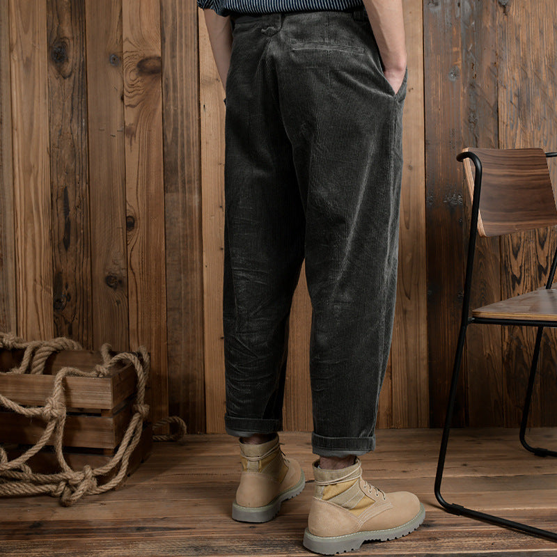 Men's corduroy pants in relaxed fit with tapered shape and canvas belt Chichicherry