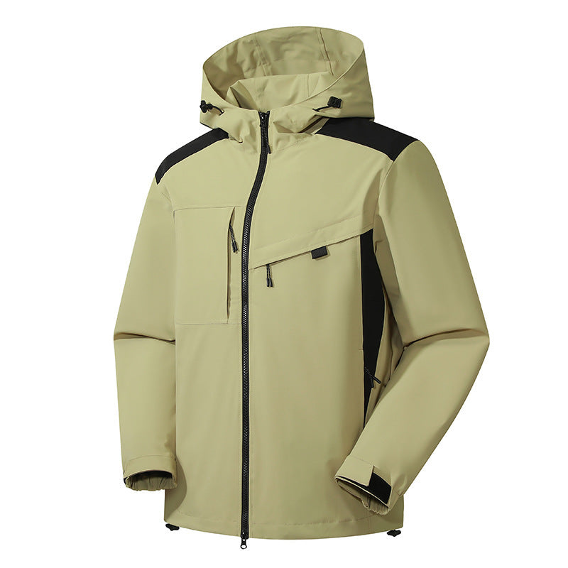 Men's wind and water-resistant softshell jacket with adjustable hood, two-way zipper, and asymmetrical chest pocket Chichicherry
