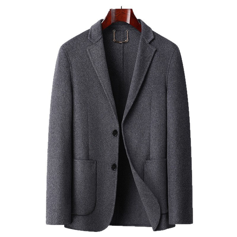 Men's Single-Breasted Wool Blend Jacket with Patch Pockets and Light Thermal Lining Chichicherry