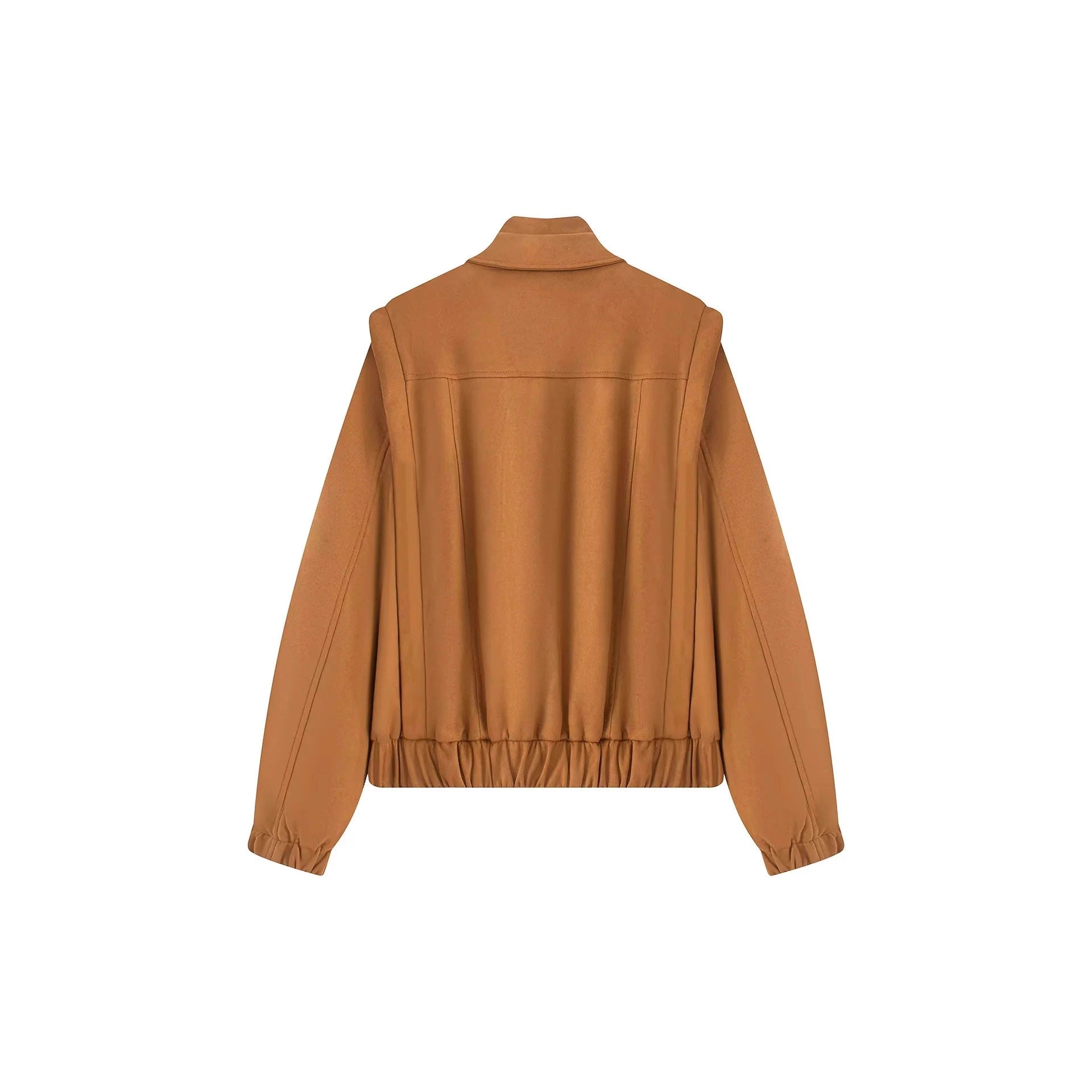 Women's short wool bomber jacket with asymmetrical zipper, stand-up collar, and elastic hem Chichicherry