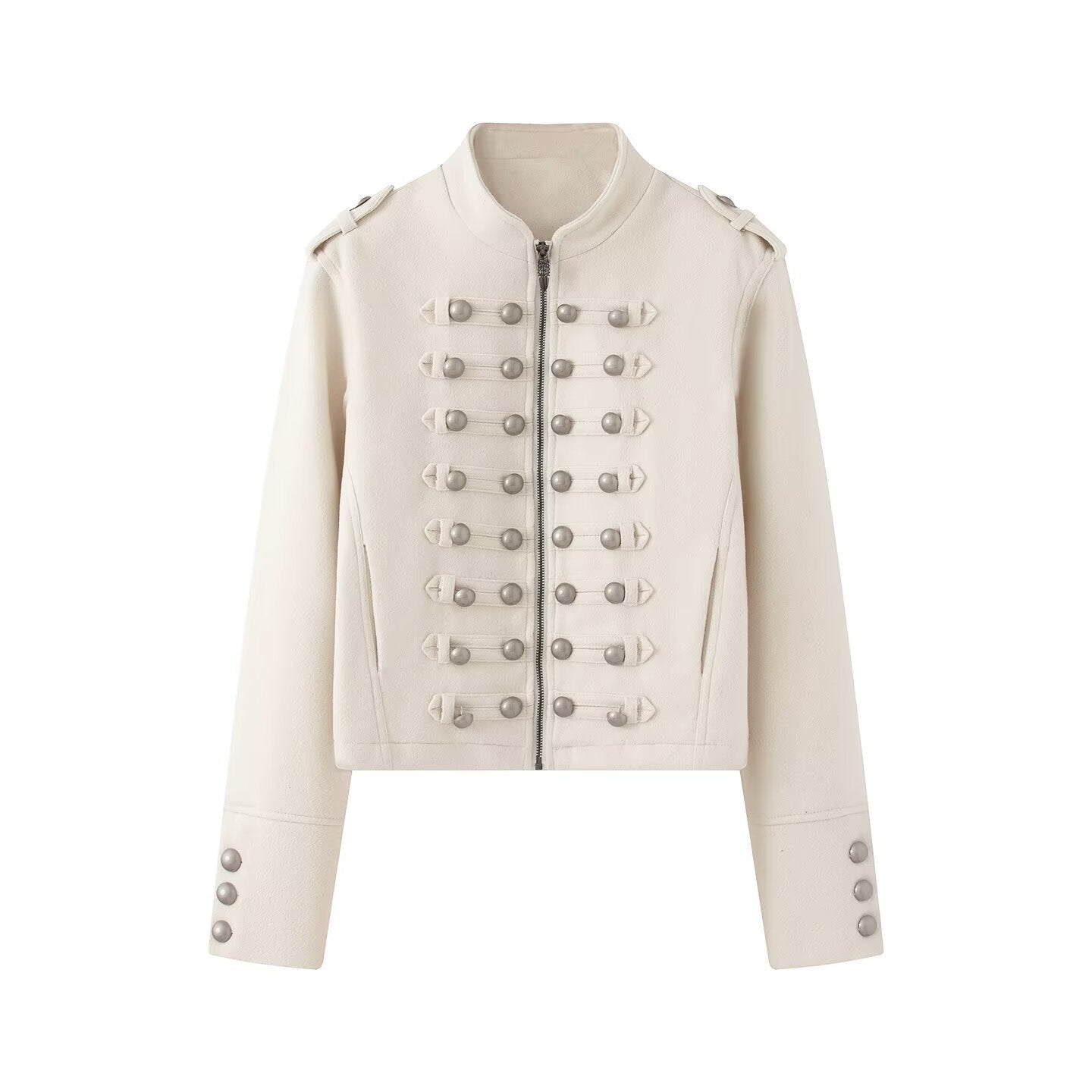 Women's short military-inspired jacket with decorative button plackets Chichicherry