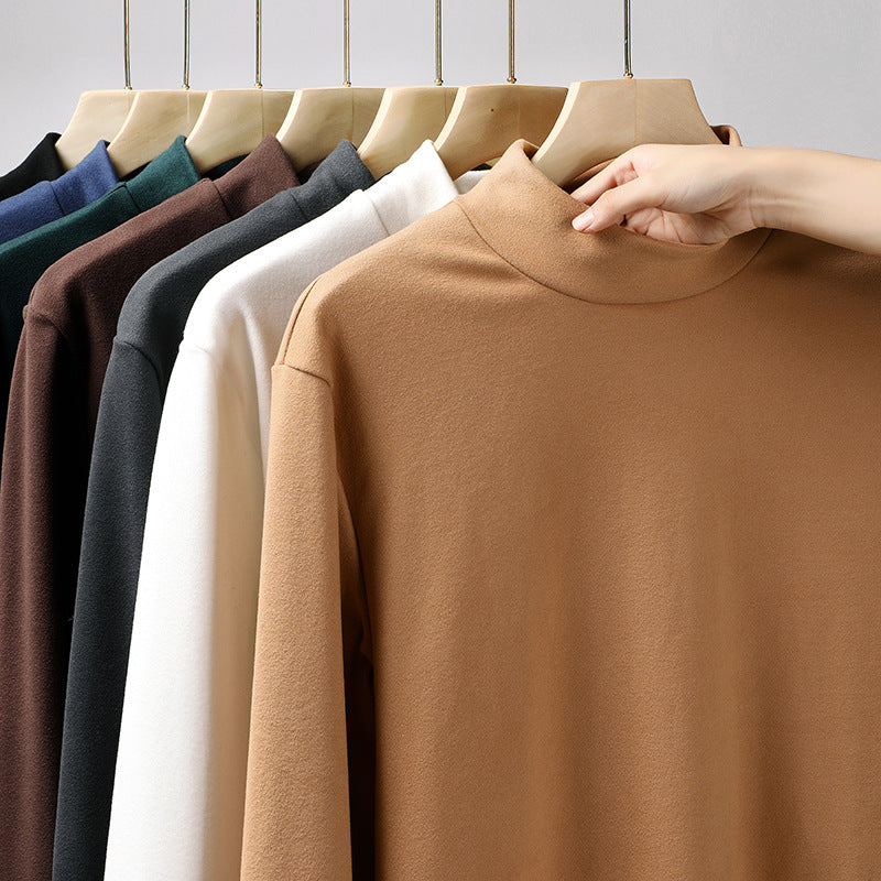 Women's Fine Stretch Mockneck Long Sleeve Shirt with Tight Standing Collar Chichicherry