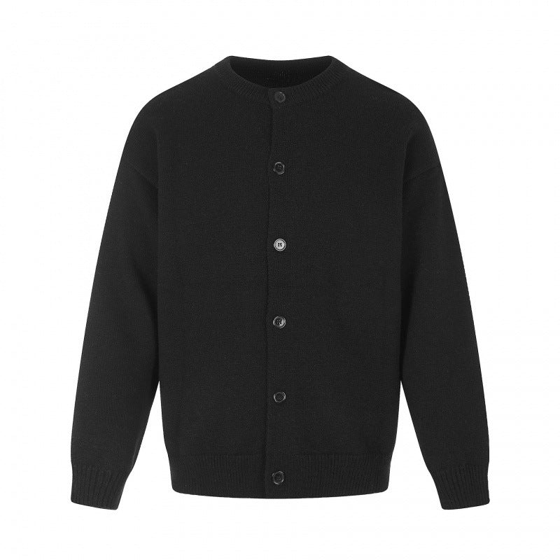 Unisex Boxy Knit Cardigan with Round Neckline and Full Button Placket Chichicherry