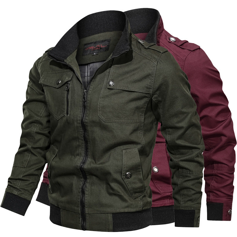 Men's canvas field jacket in bomber style with ribbed hem, stand-up collar and utility pockets Chichicherry