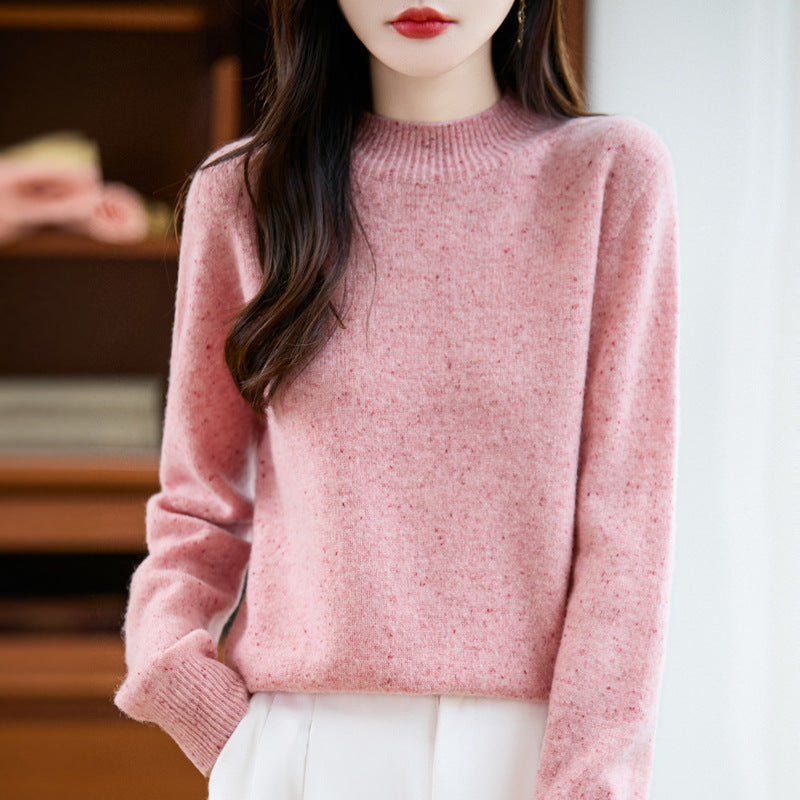 Women’s mélange fine knit pullover with short stand-up collar and loose silhouette Chichicherry