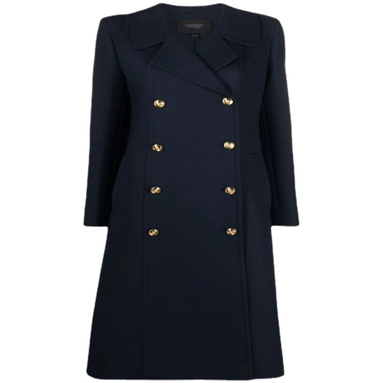 Women's Tailored A-Line Coat with Double Breasted and Distinctive Metal Buttons Chichicherry