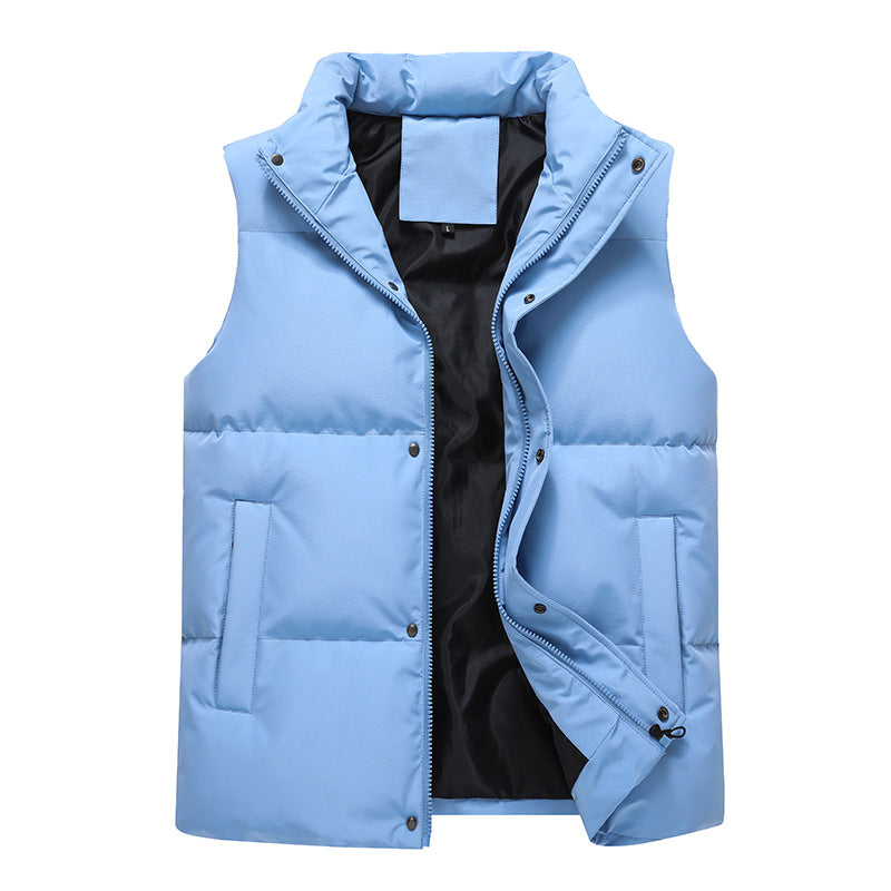 Men's Sleeveless Quilted Thermal Vest with Stand-Up Collar and Two-Way Zipper Chichicherry