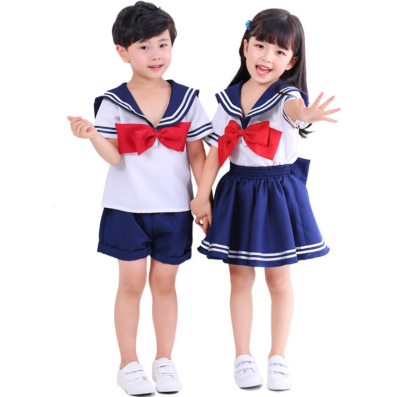 Girl Sailor Costume with Short Sleeves and Swinging Skirt Chichicherry
