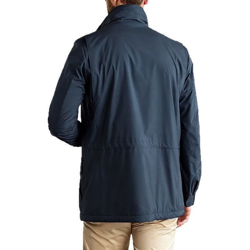 Men's utility field jacket with concealed zipper, snap button placket, and multifunctional pockets Chichicherry