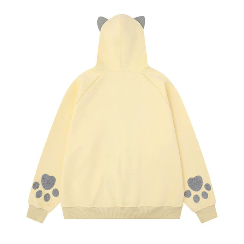 Women's hooded sweatshirt jacket with ears, full-length zipper, kangaroo pocket with paw appliqué and playful embroidery Chichicherry