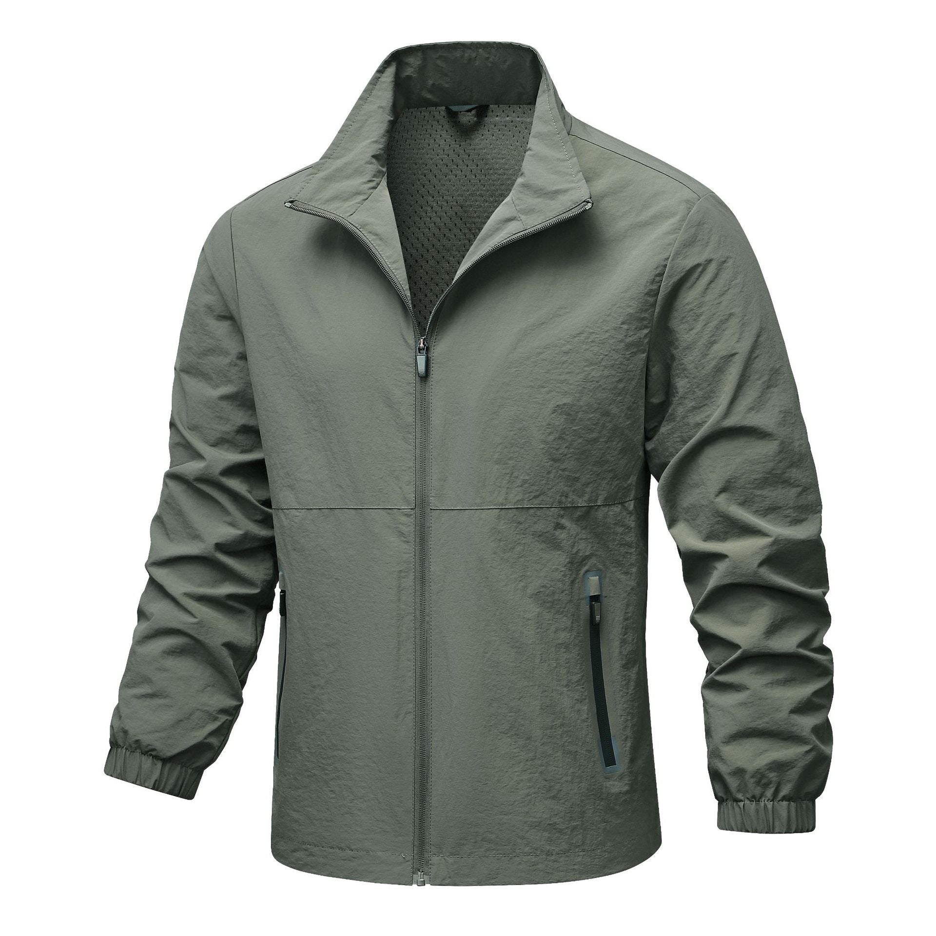 Men's lightweight technical windbreaker with mesh lining, high stand-up collar and zippered pockets Chichicherry