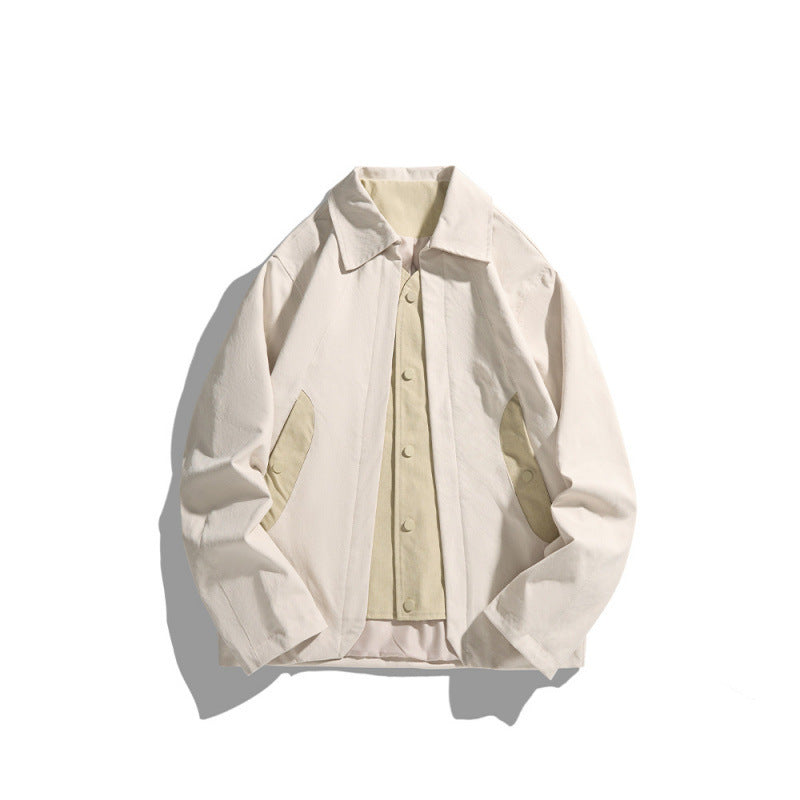 Men's Casual Worker Jacket in Boxy Cut with Concealed Snap Button Placket and Slanted Pockets Chichicherry