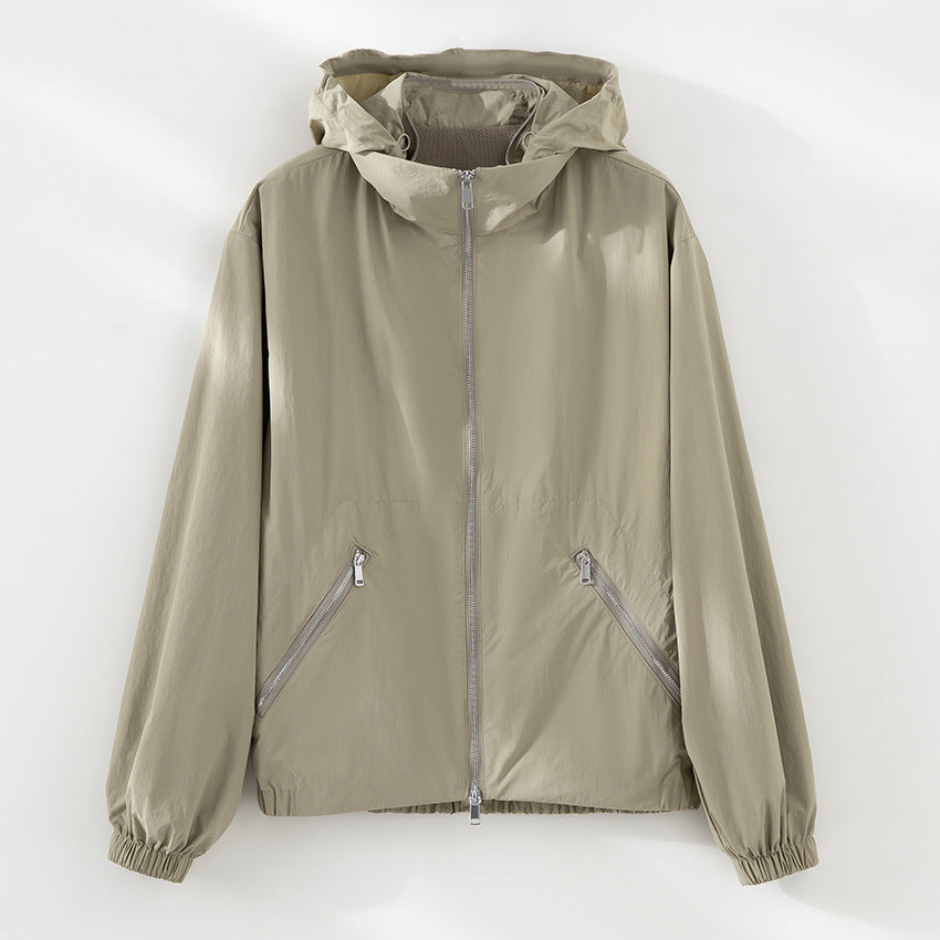 Women's Ultralight Transition Jacket with High Collar, Diagonal Zipper Pockets and Elastic Hem Chichicherry