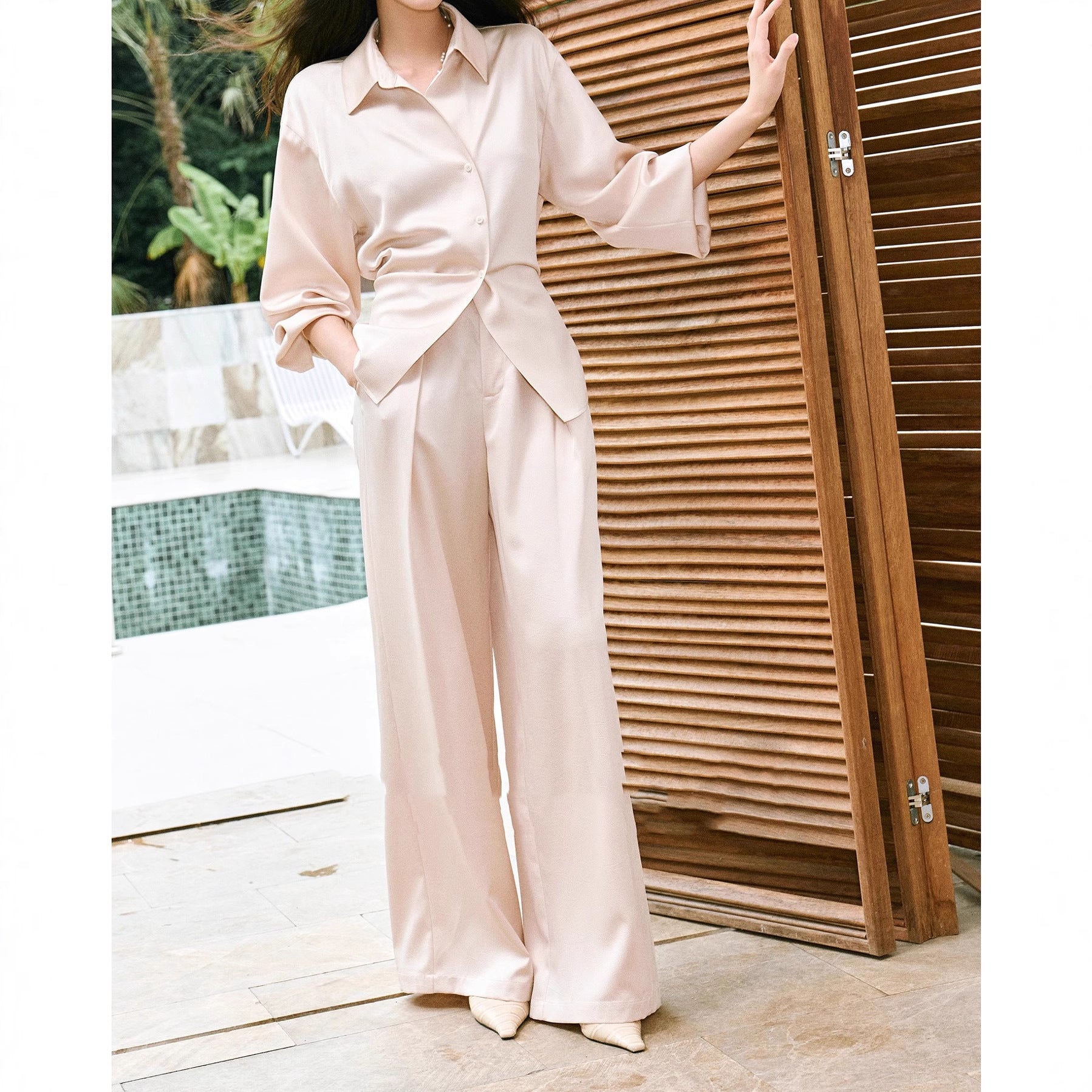 Women's Elegant Blouse with Shimmering Finish and Waist Belt Chichicherry