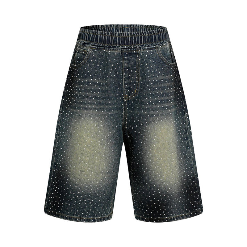 Women's high-waisted denim culotte shorts with comfort waistband and subtle polka dot pattern Chichicherry