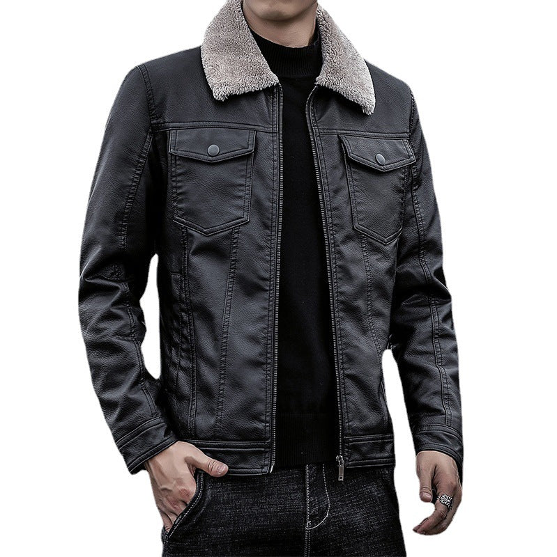 Men's pilot bomber jacket in leather look with teddy collar and utility details Chichicherry